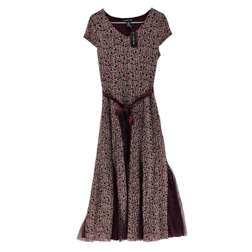 Candalite Women's Lace Tulle Godet V-Neck Tie Waist Prom Dress - MP